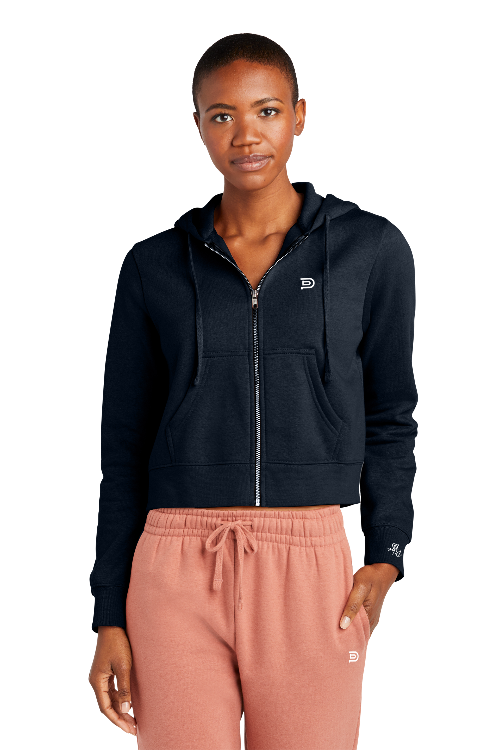 Women's PIBU Logo Cropped Zip-Up Hoodie - White