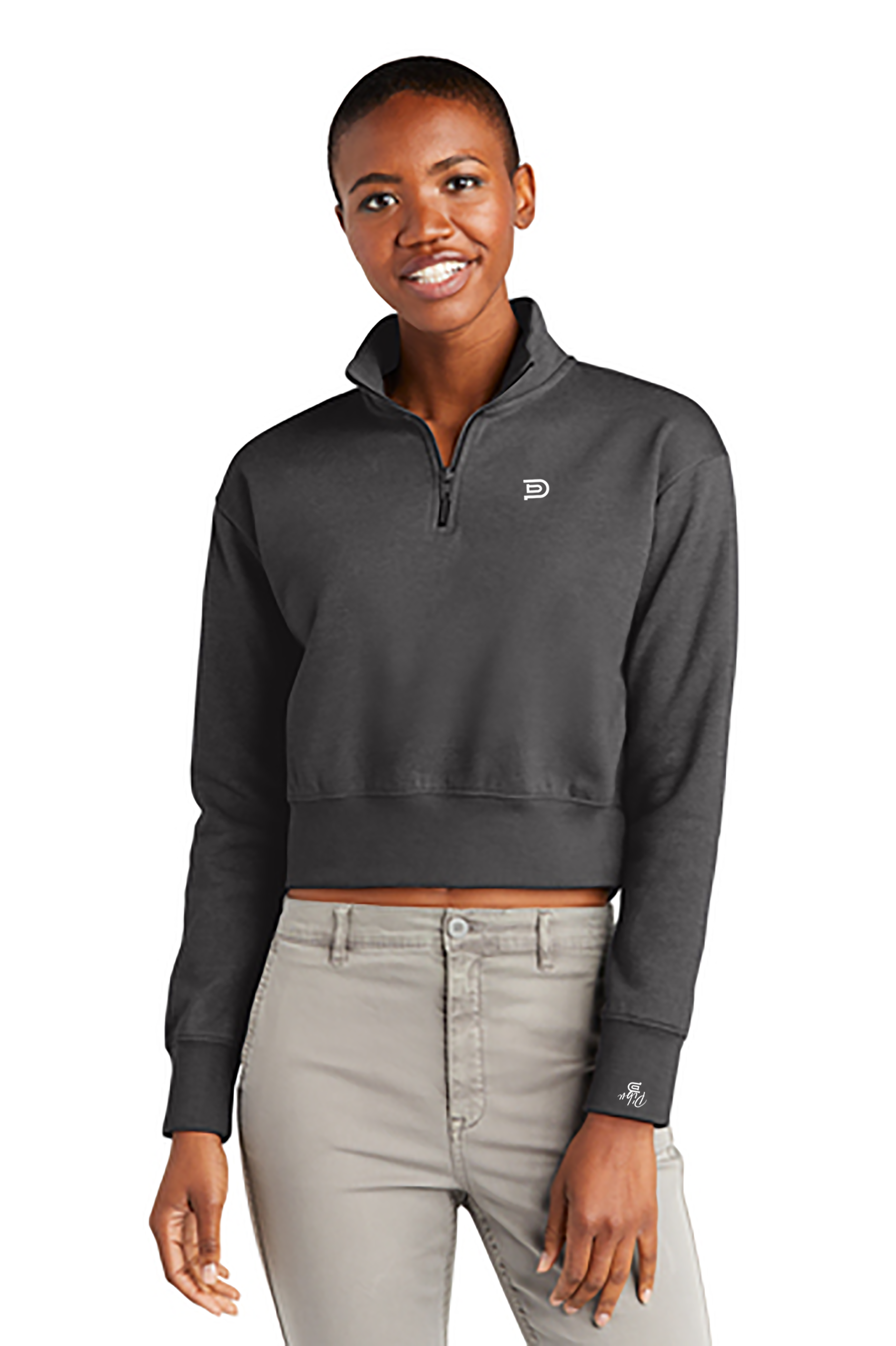 Women's PIBU Logo Cropped Quarter Zip-Up - White