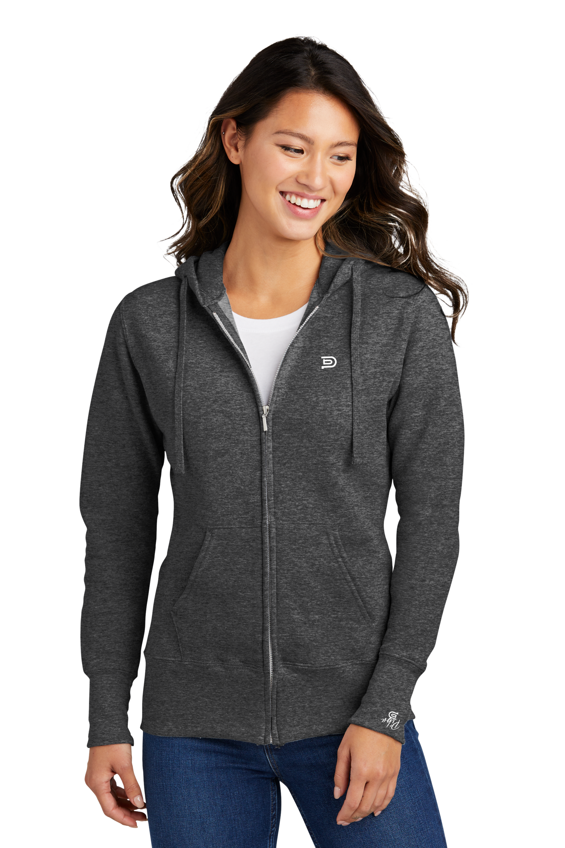 Women's PIBU Logo Fleece Full Zip-Up Hoodie - White