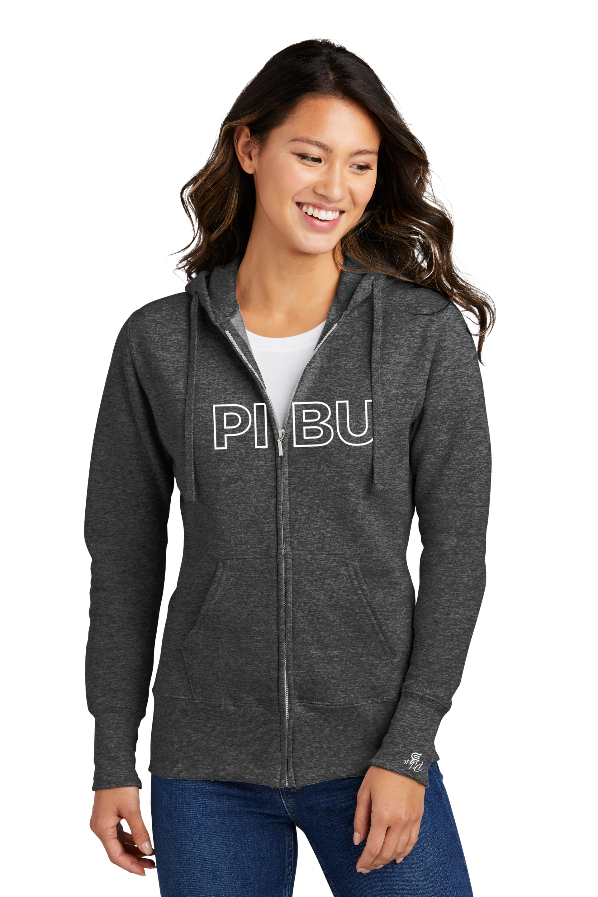Women's PIBU Classic Outlined Fleece Full Zip-Up Hoodie - White
