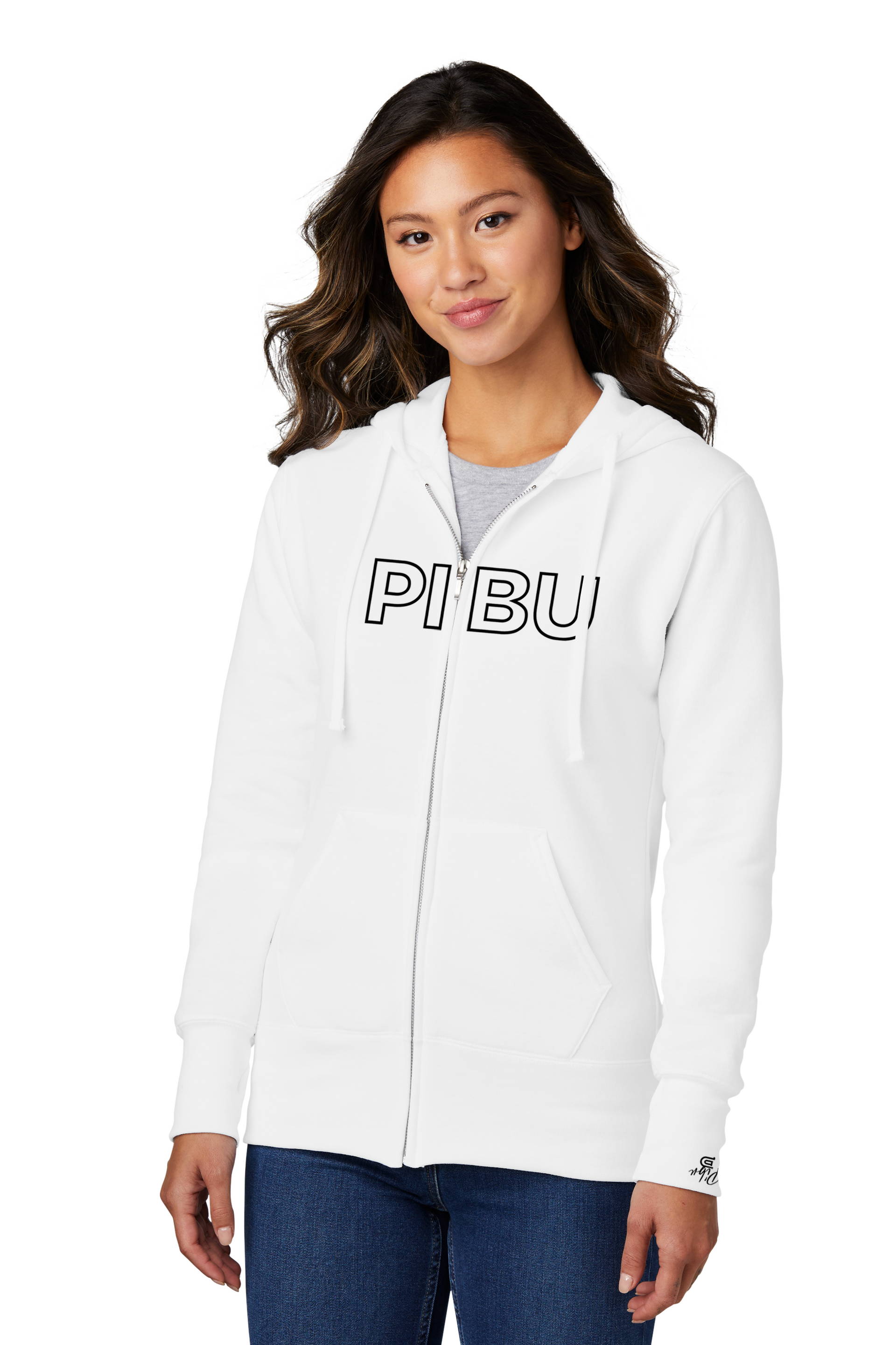 Women's PIBU Classic Outlined Fleece Full Zip-Up Hoodie - Black