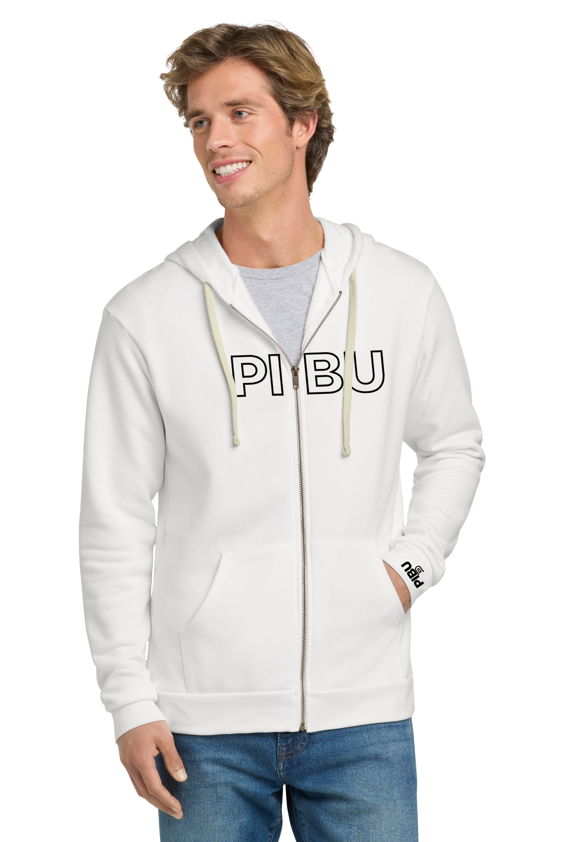 PIBU Coast White Zip-Up Hoodie