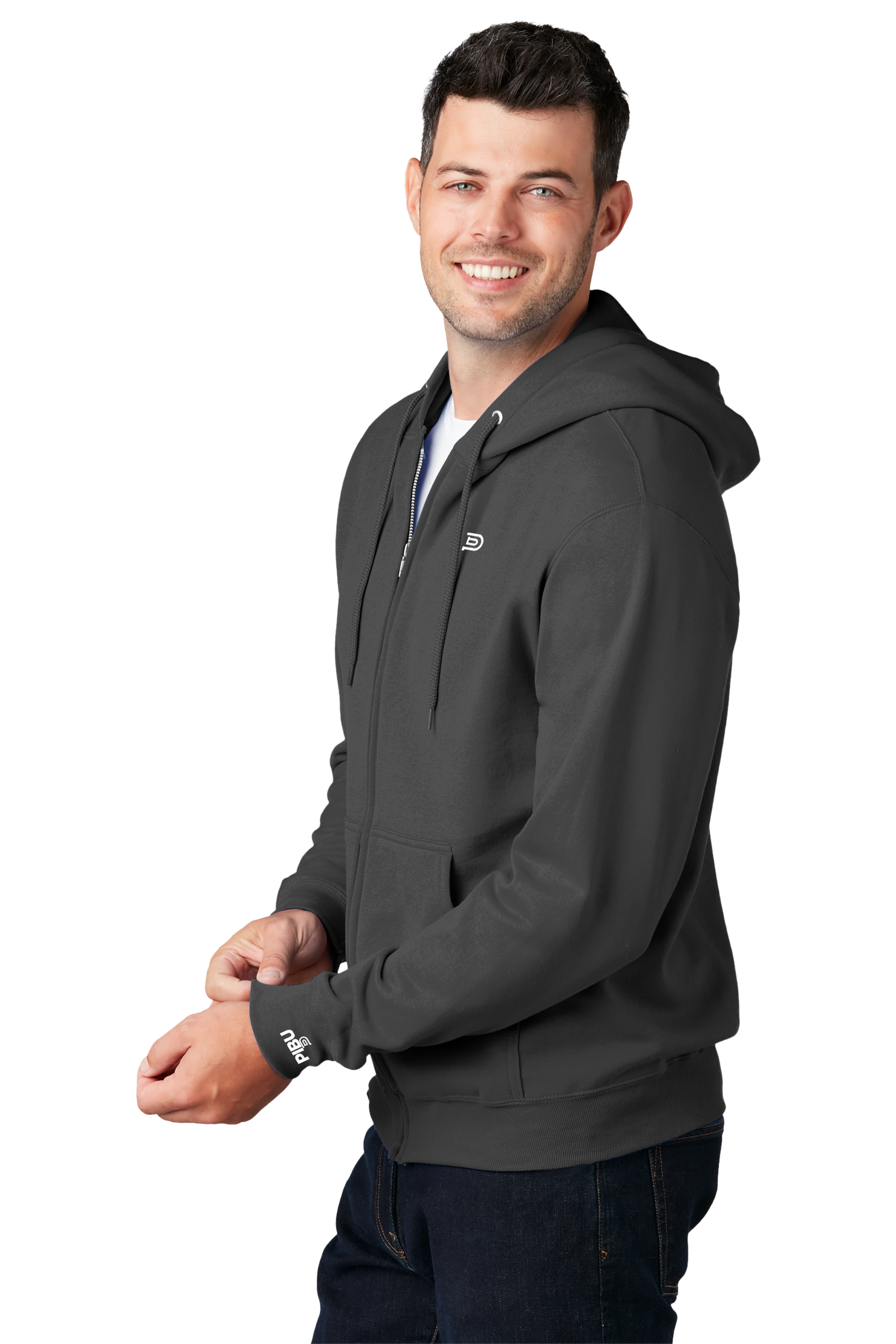 PIBU Zip-Up Hoodie - White Logo