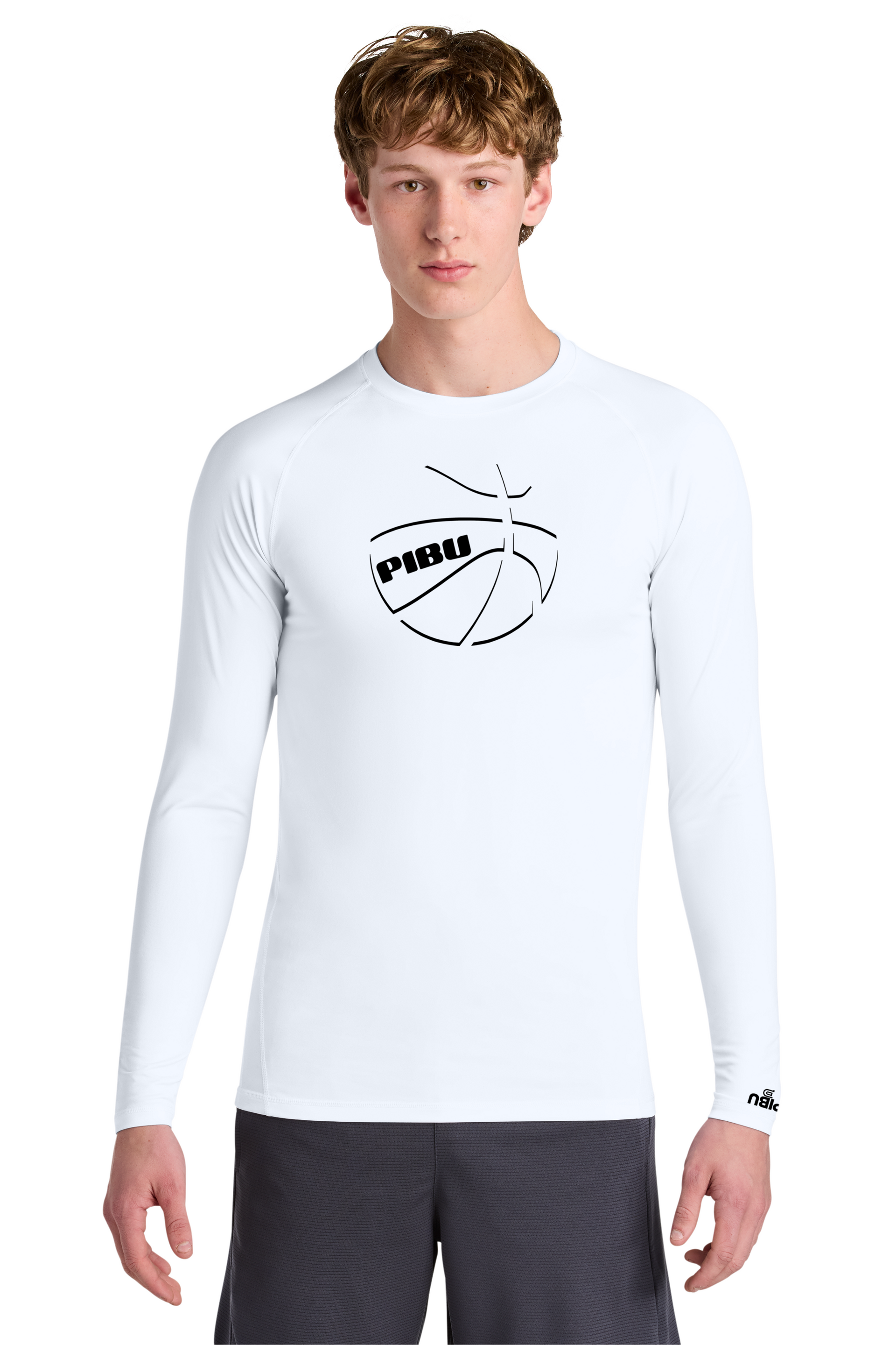 PIBU Shadow Basketball White Compression Long Sleeve